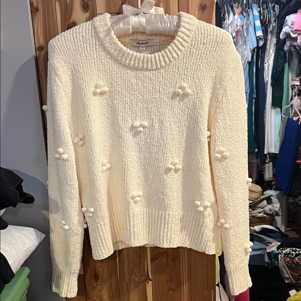 Madewell Cream Pom Pom Sweater